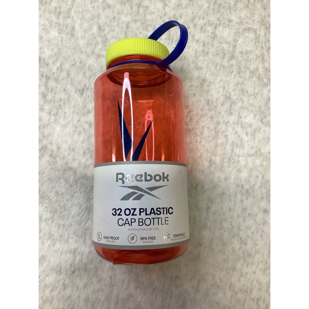 Reebok 32 oz Plastic Cap Water Bottle Red Neon Yellow Blue RBHP-1007-RD NEW